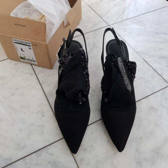 Zara Sequinned Sock Style Slingback Court Heels - Picture 6 of 8